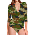 Military Green Camouflage Print Long Sleeve Swimsuit