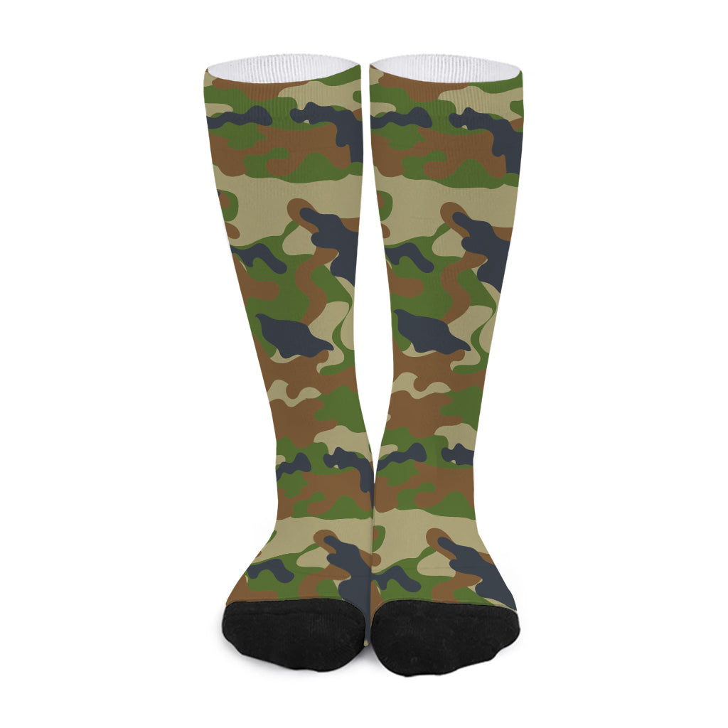 Military Green Camouflage Print Long Socks