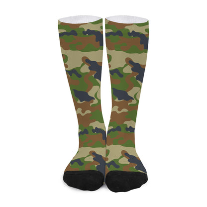 Military Green Camouflage Print Long Socks