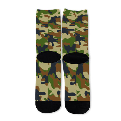 Military Green Camouflage Print Long Socks