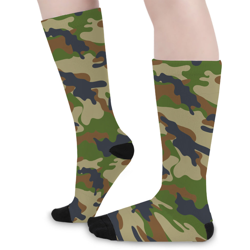 Military Green Camouflage Print Long Socks
