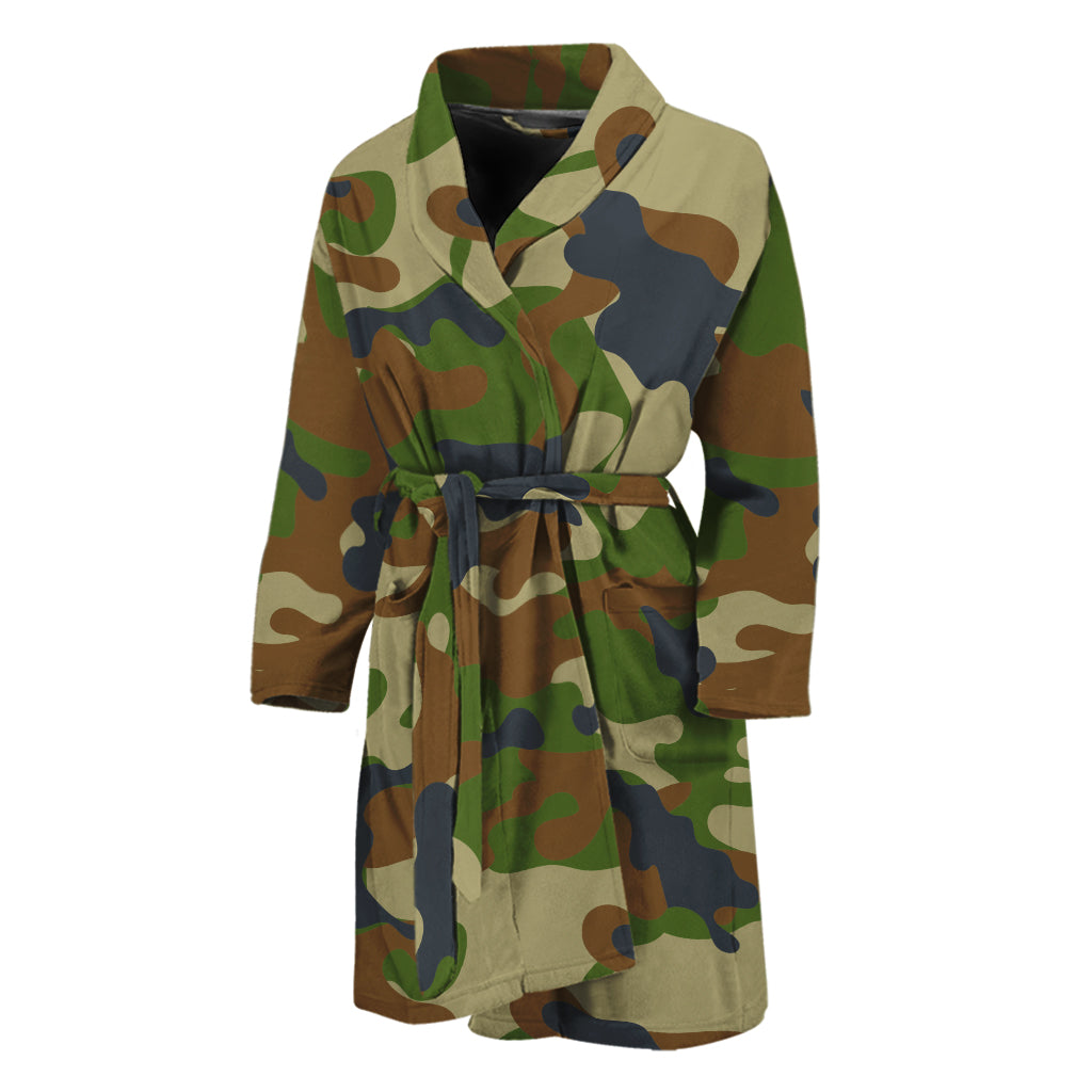 Military Green Camouflage Print Men's Bathrobe