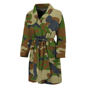 Military Green Camouflage Print Men's Bathrobe