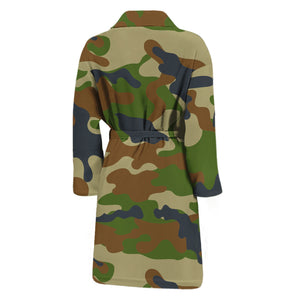 Military Green Camouflage Print Men's Bathrobe