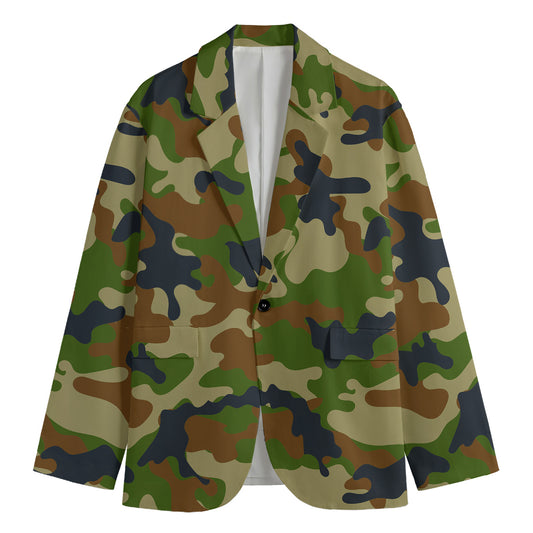 Military Green Camouflage Print Men's Blazer