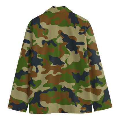 Military Green Camouflage Print Men's Blazer
