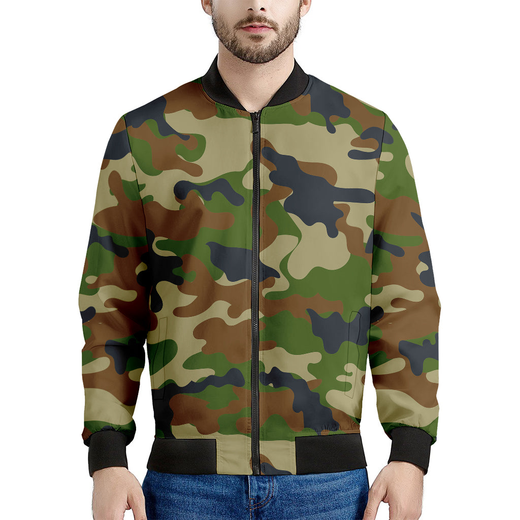 Military Green Camouflage Print Men's Bomber Jacket