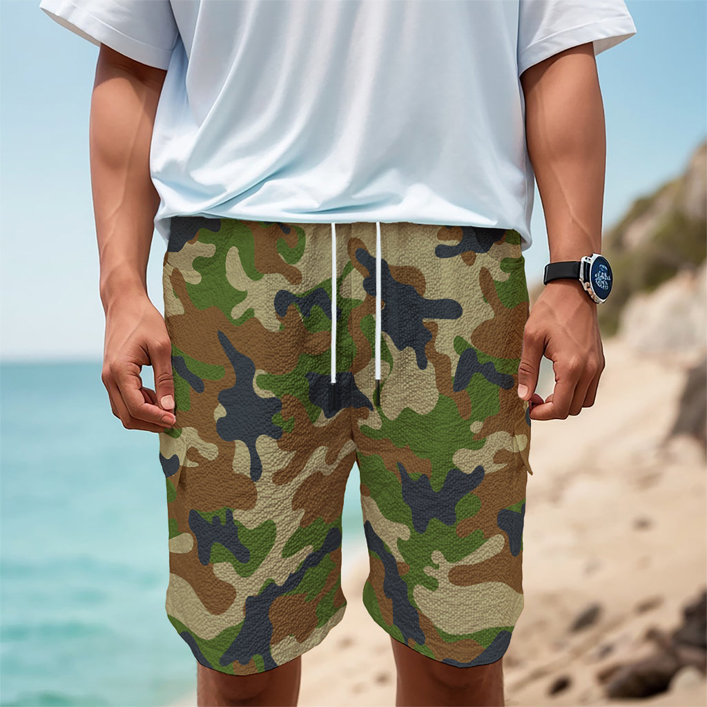 Military Green Camouflage Print Men's Cargo Shorts