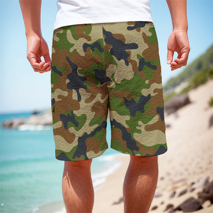 Military Green Camouflage Print Men's Cargo Shorts
