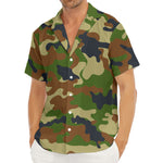 Military Green Camouflage Print Men's Deep V-Neck Shirt