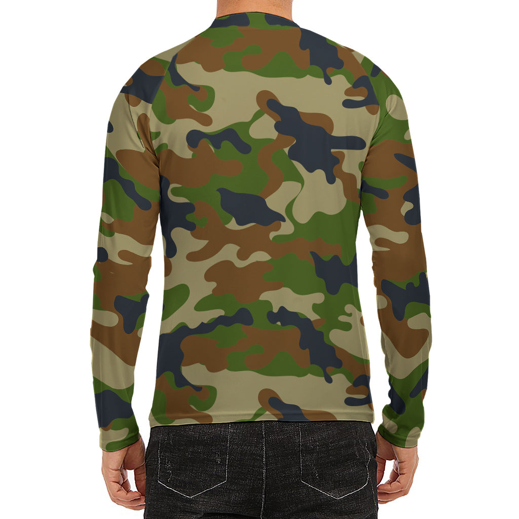 Military Green Camouflage Print Men's Long Sleeve Rash Guard