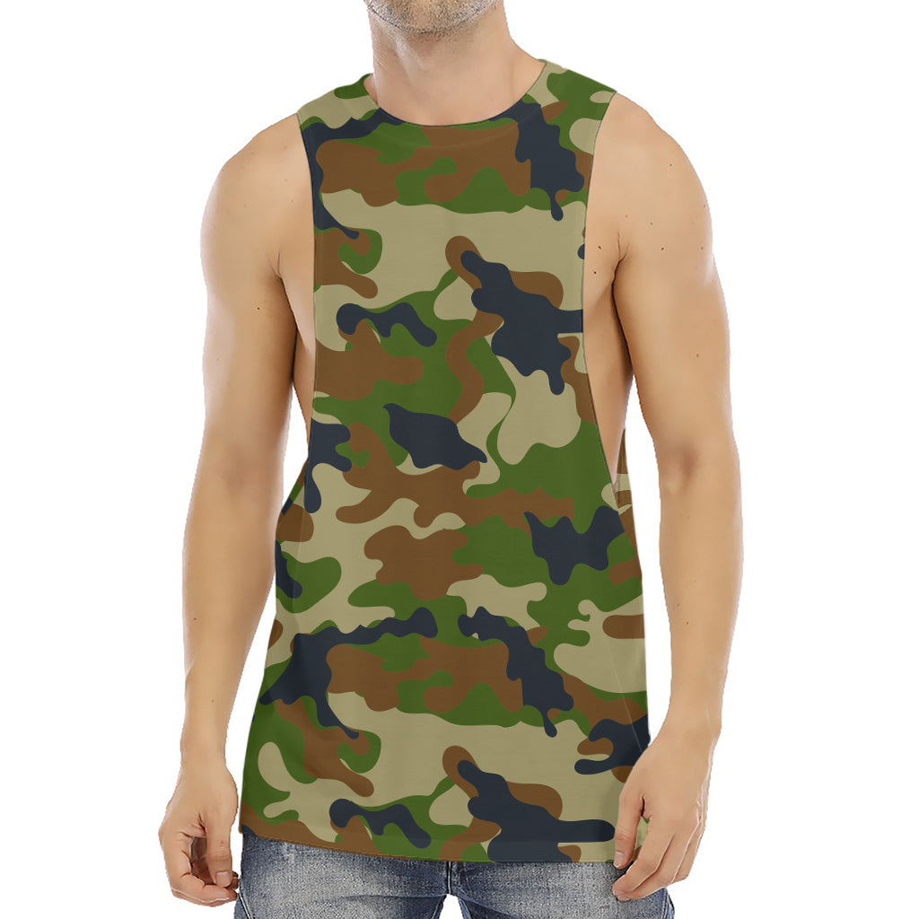 Military Green Camouflage Print Men's Muscle Tank Top