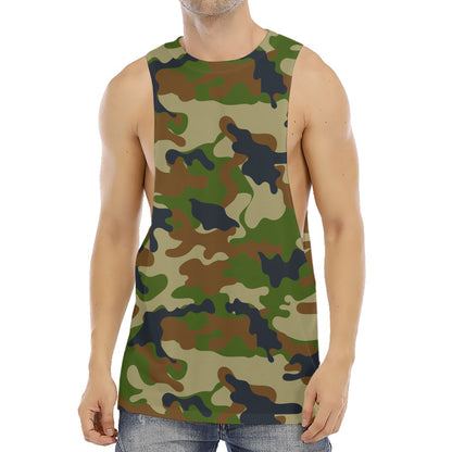 Military Green Camouflage Print Men's Muscle Tank Top
