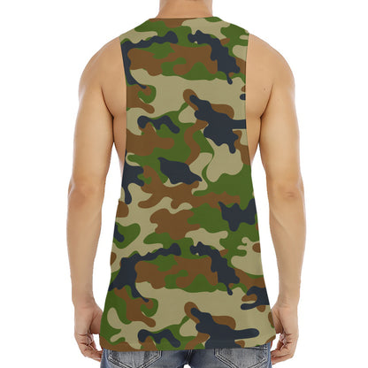 Military Green Camouflage Print Men's Muscle Tank Top
