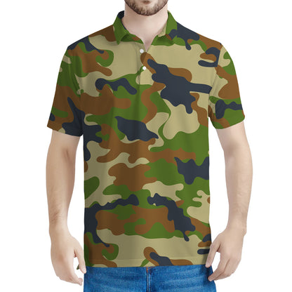 Military Green Camouflage Print Men's Polo Shirt