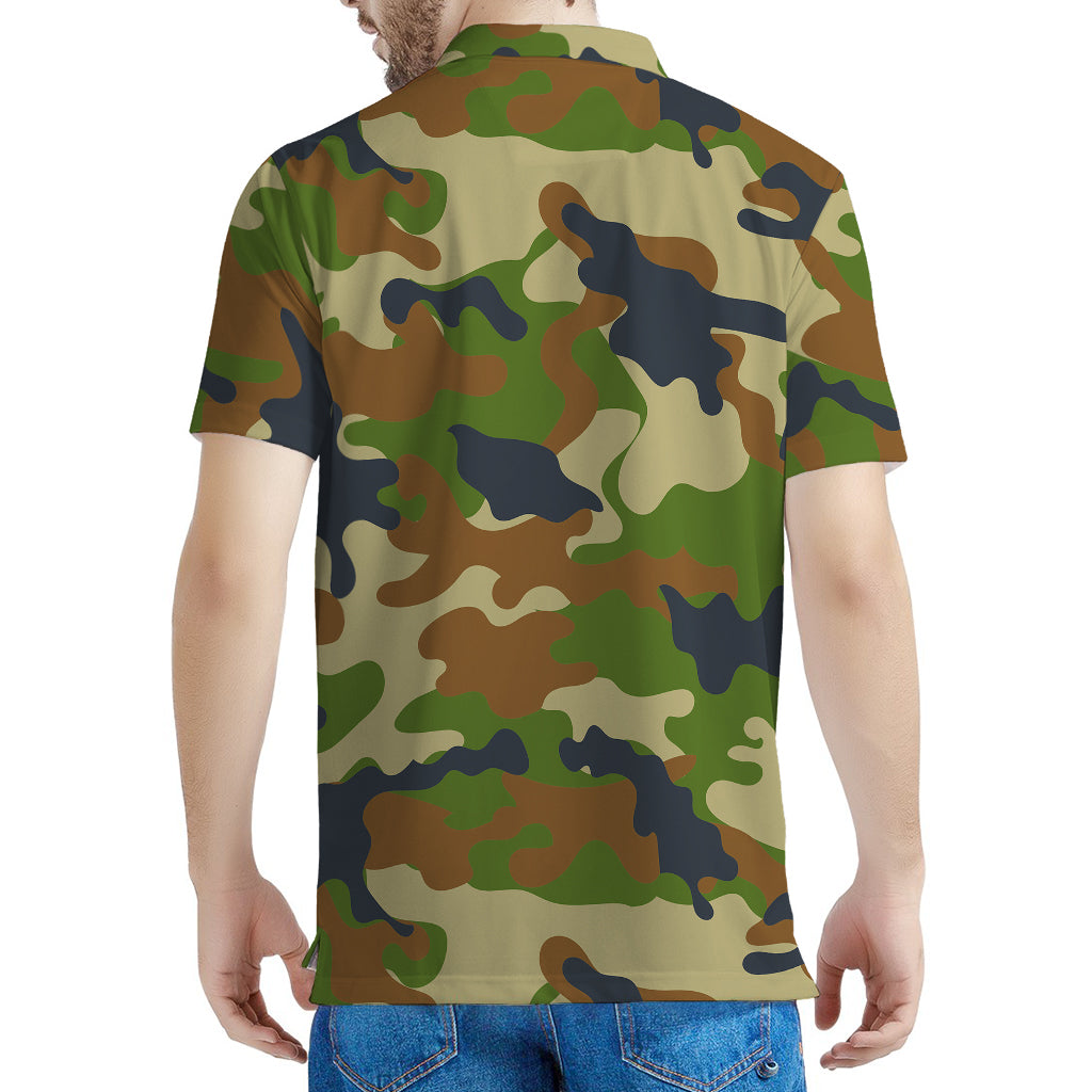 Military Green Camouflage Print Men's Polo Shirt