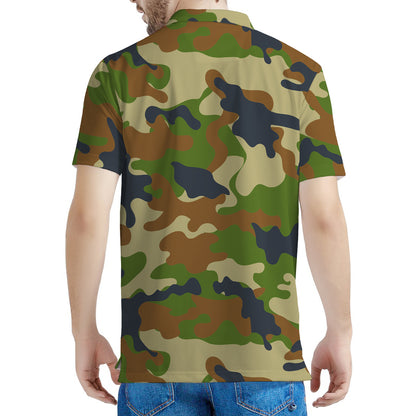 Military Green Camouflage Print Men's Polo Shirt