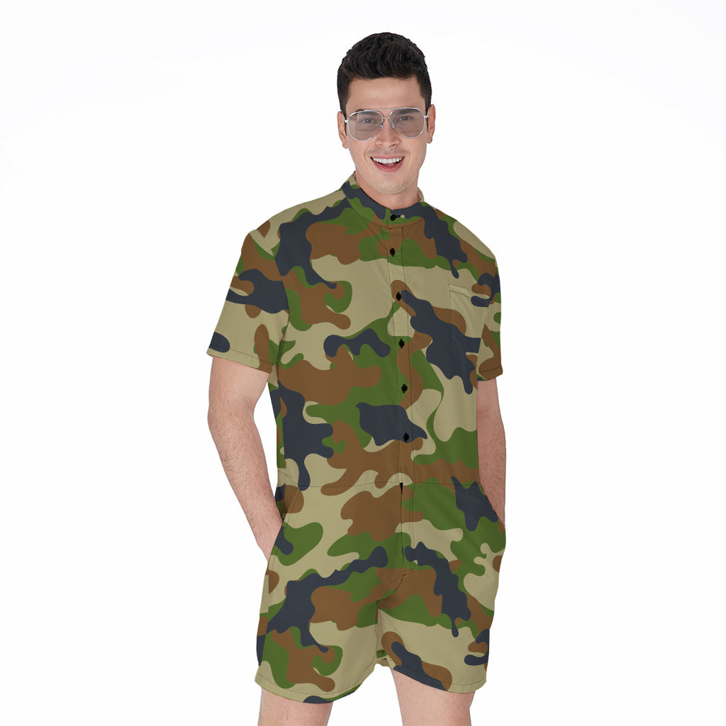 Military Green Camouflage Print Men's Rompers