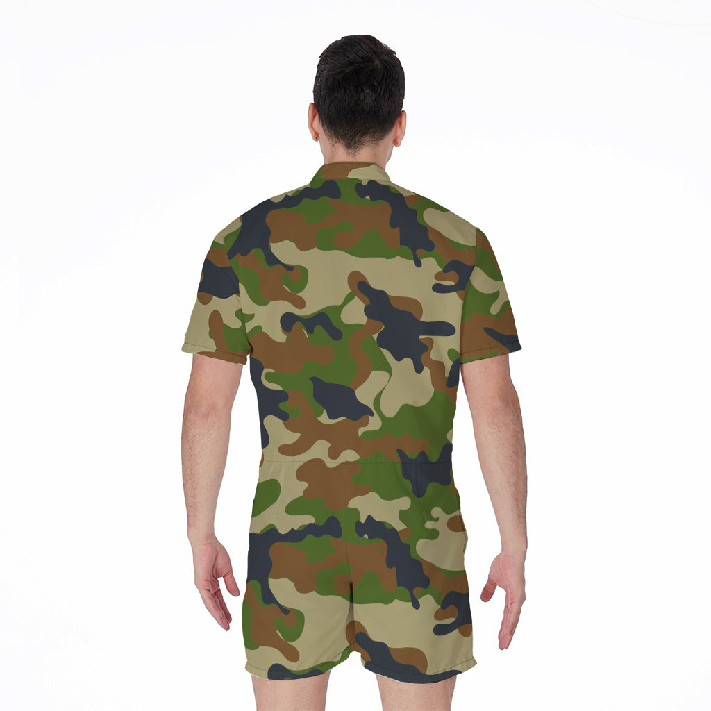 Military Green Camouflage Print Men's Rompers