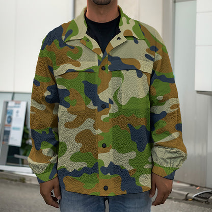 Military Green Camouflage Print Men's Shirt Jacket