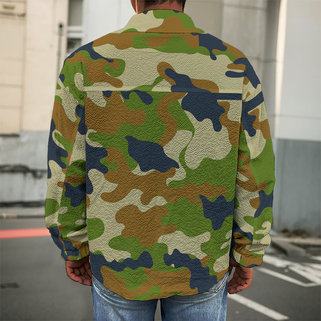 Military Green Camouflage Print Men's Shirt Jacket