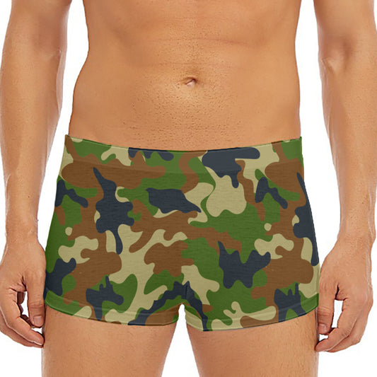 Military Green Camouflage Print Men's Short Boxer Briefs