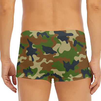 Military Green Camouflage Print Men's Short Boxer Briefs