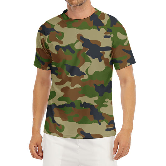 Military Green Camouflage Print Men's Short Sleeve Rash Guard