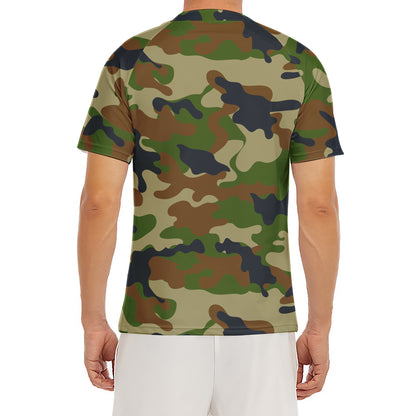 Military Green Camouflage Print Men's Short Sleeve Rash Guard