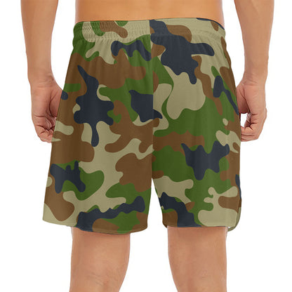 Military Green Camouflage Print Men's Split Running Shorts