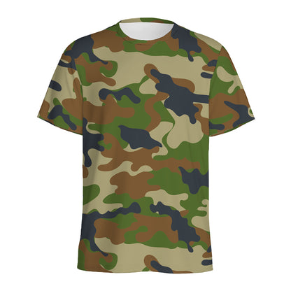 Military Green Camouflage Print Men's Sports T-Shirt