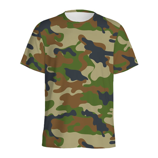 Military Green Camouflage Print Men's Sports T-Shirt