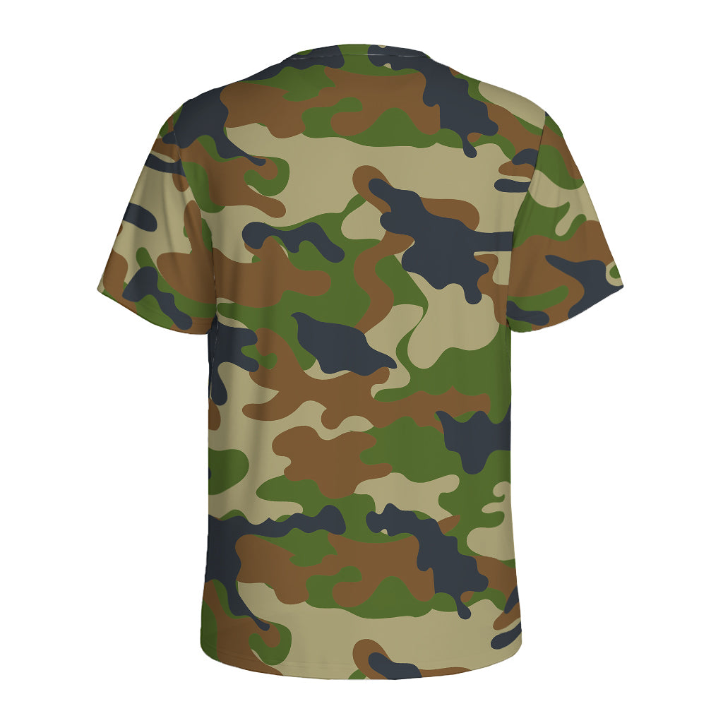 Military Green Camouflage Print Men's Sports T-Shirt