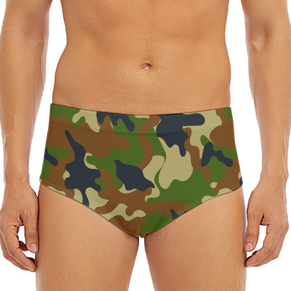Military Green Camouflage Print Men's Triangle Swim Briefs