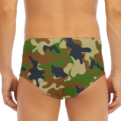 Military Green Camouflage Print Men's Triangle Swim Briefs