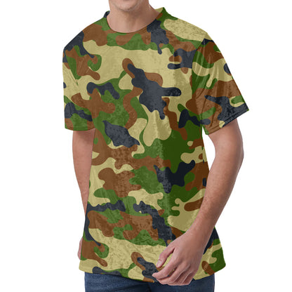 Military Green Camouflage Print Men's Velvet T-Shirt