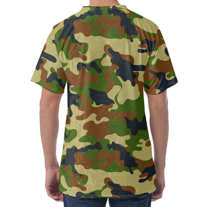 Military Green Camouflage Print Men's Velvet T-Shirt