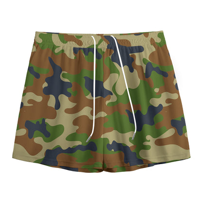 Military Green Camouflage Print Mesh Shorts
