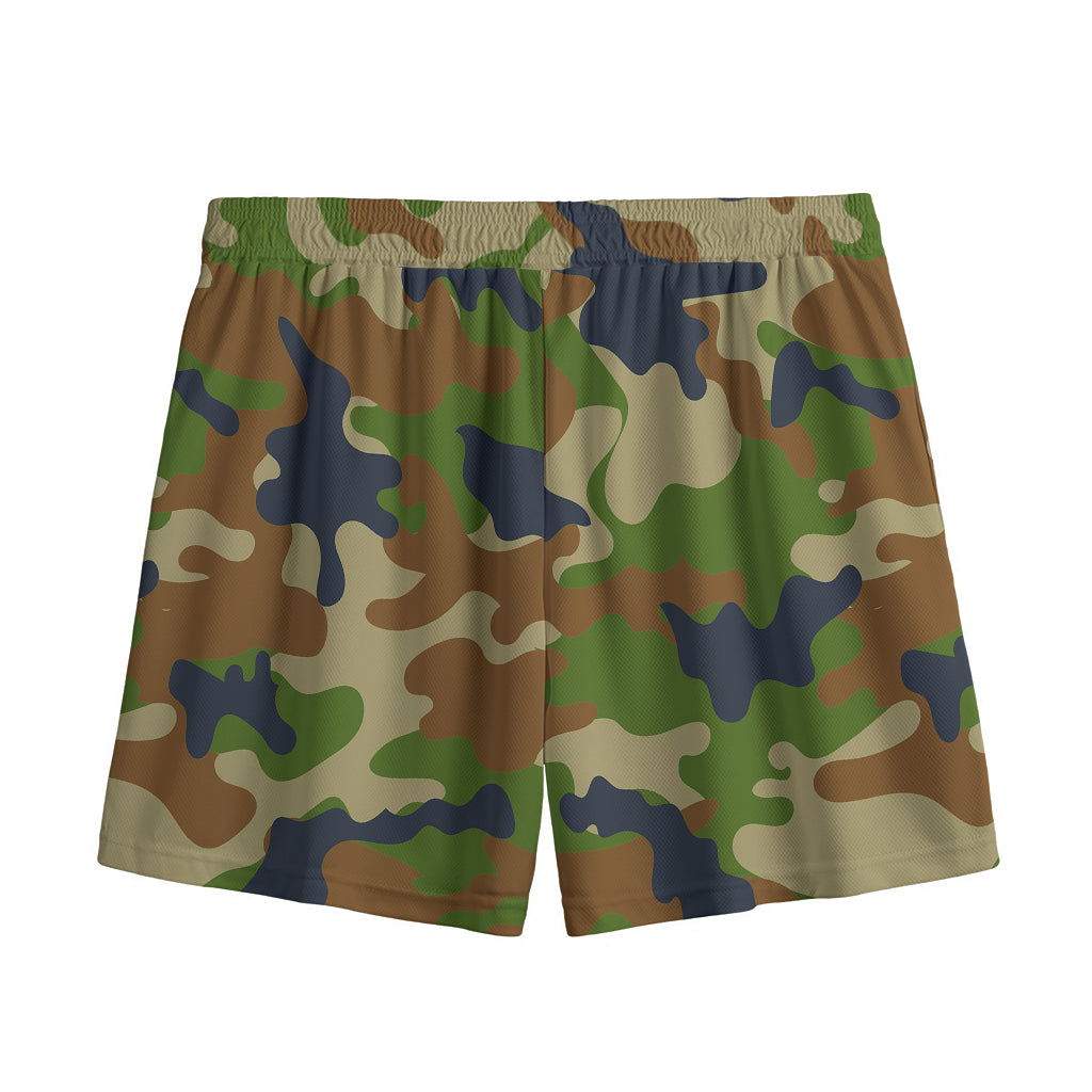 Military Green Camouflage Print Mesh Shorts