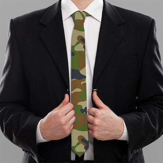 Military Green Camouflage Print Necktie