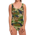 Military Green Camouflage Print One Piece Swimsuit