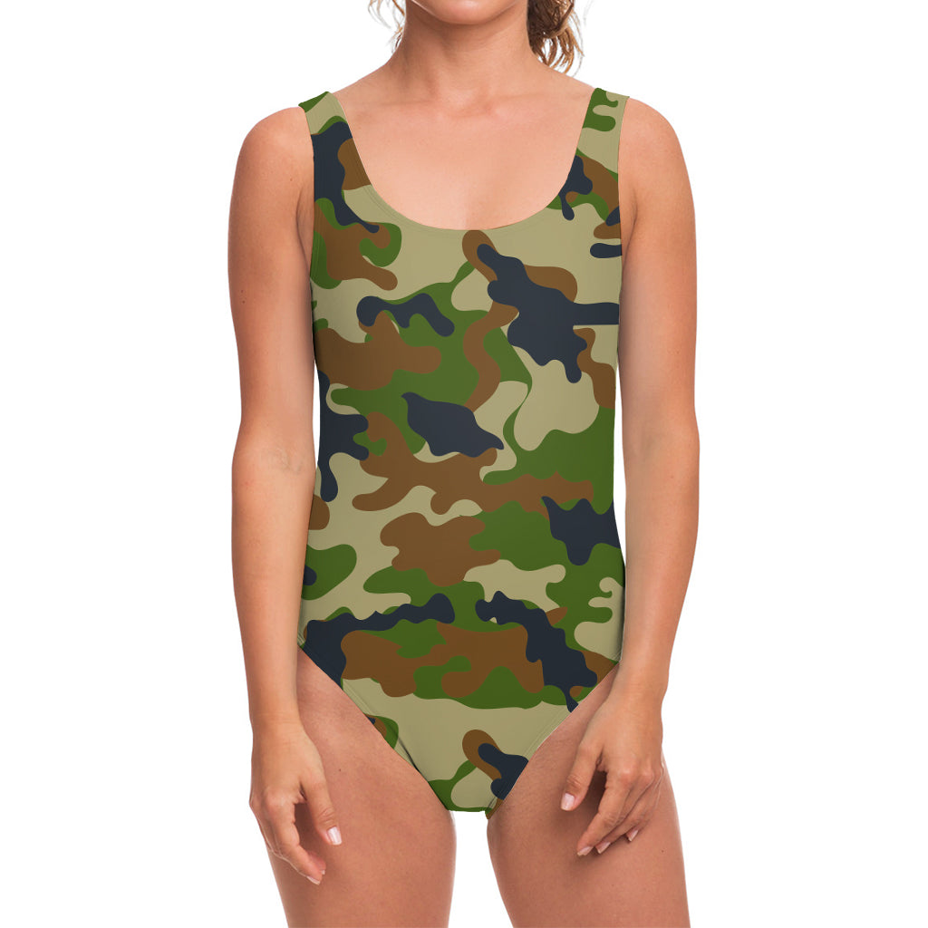 Military Green Camouflage Print One Piece Swimsuit
