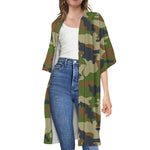 Military Green Camouflage Print Open Front Beach Cover Up