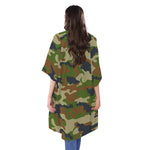 Military Green Camouflage Print Open Front Beach Cover Up