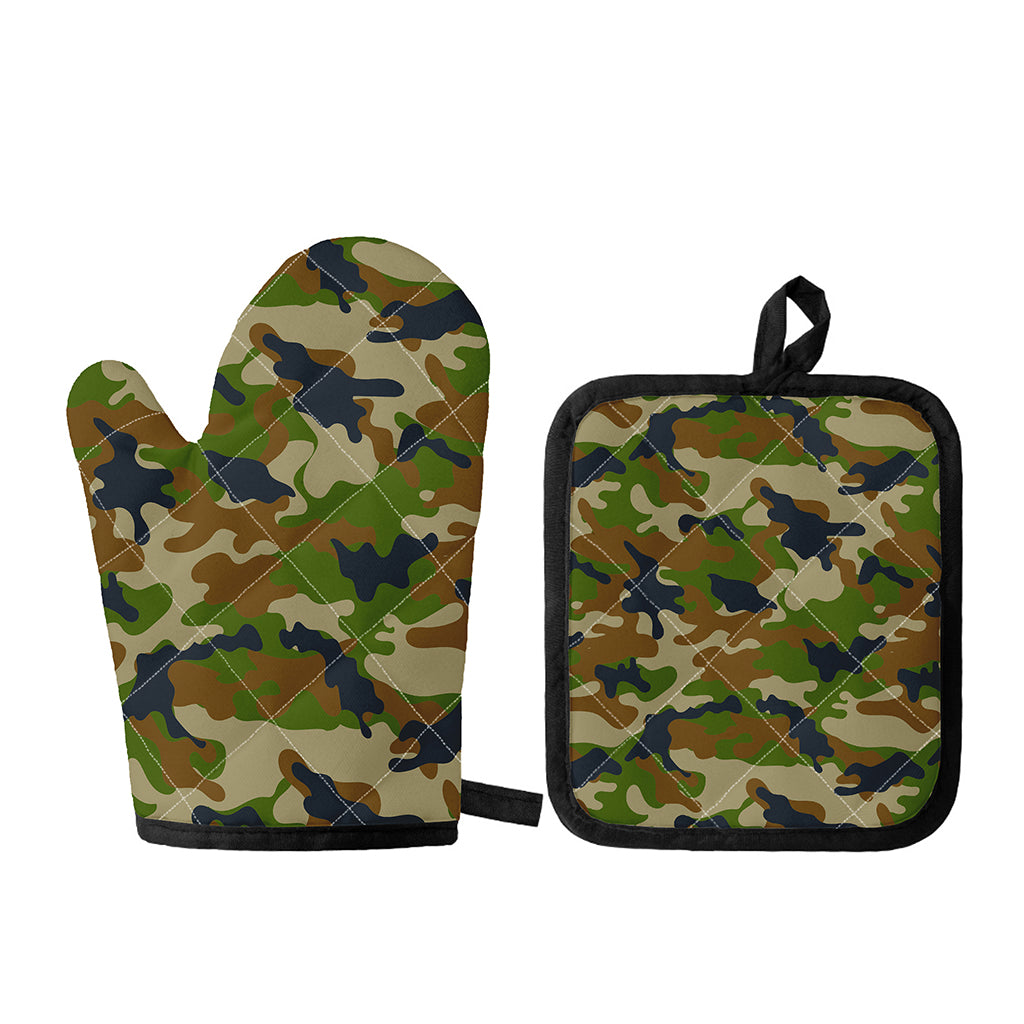 Military Green Camouflage Print Oven Mitt And Pot Holder Set
