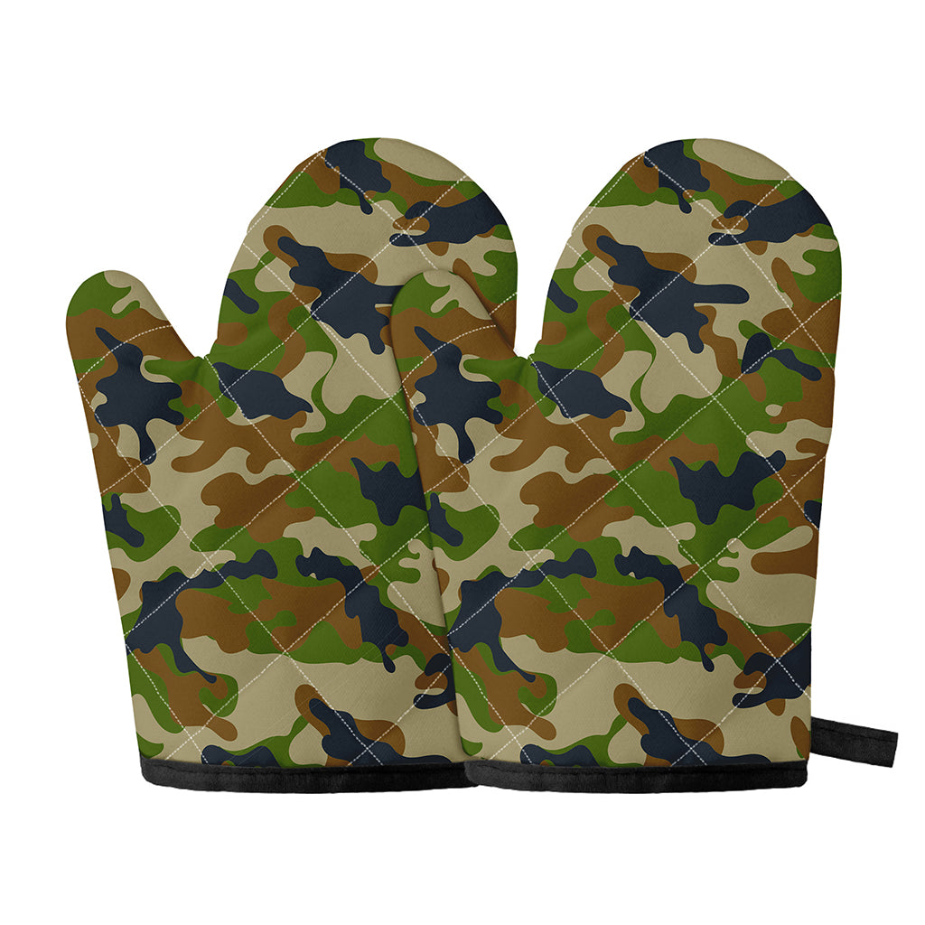 Military Green Camouflage Print Oven Mitts