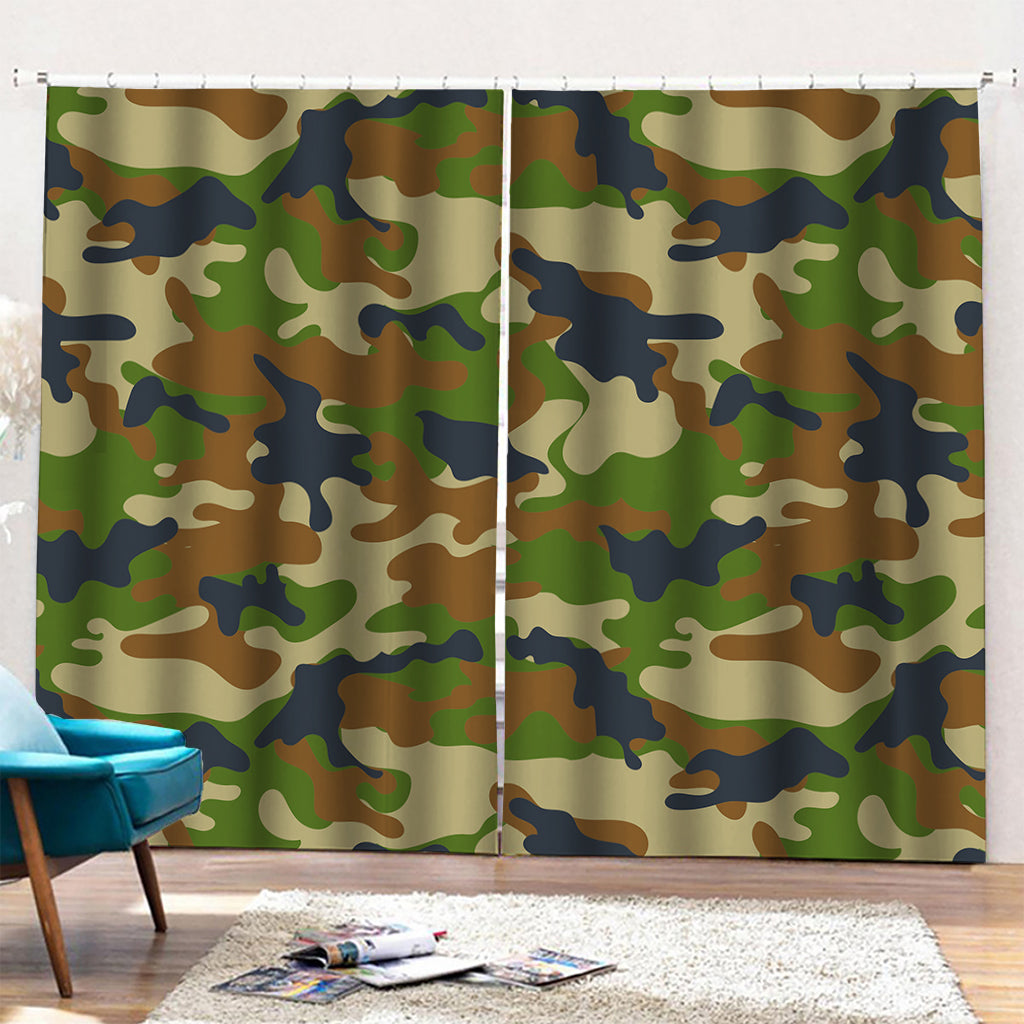 Military Green Camouflage Print Pencil Pleat Curtains