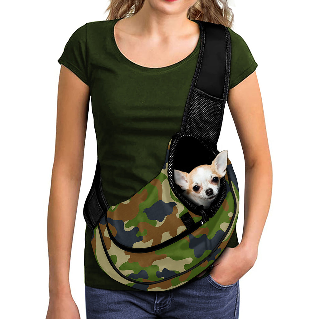 Military Green Camouflage Print Pet Sling Carrier