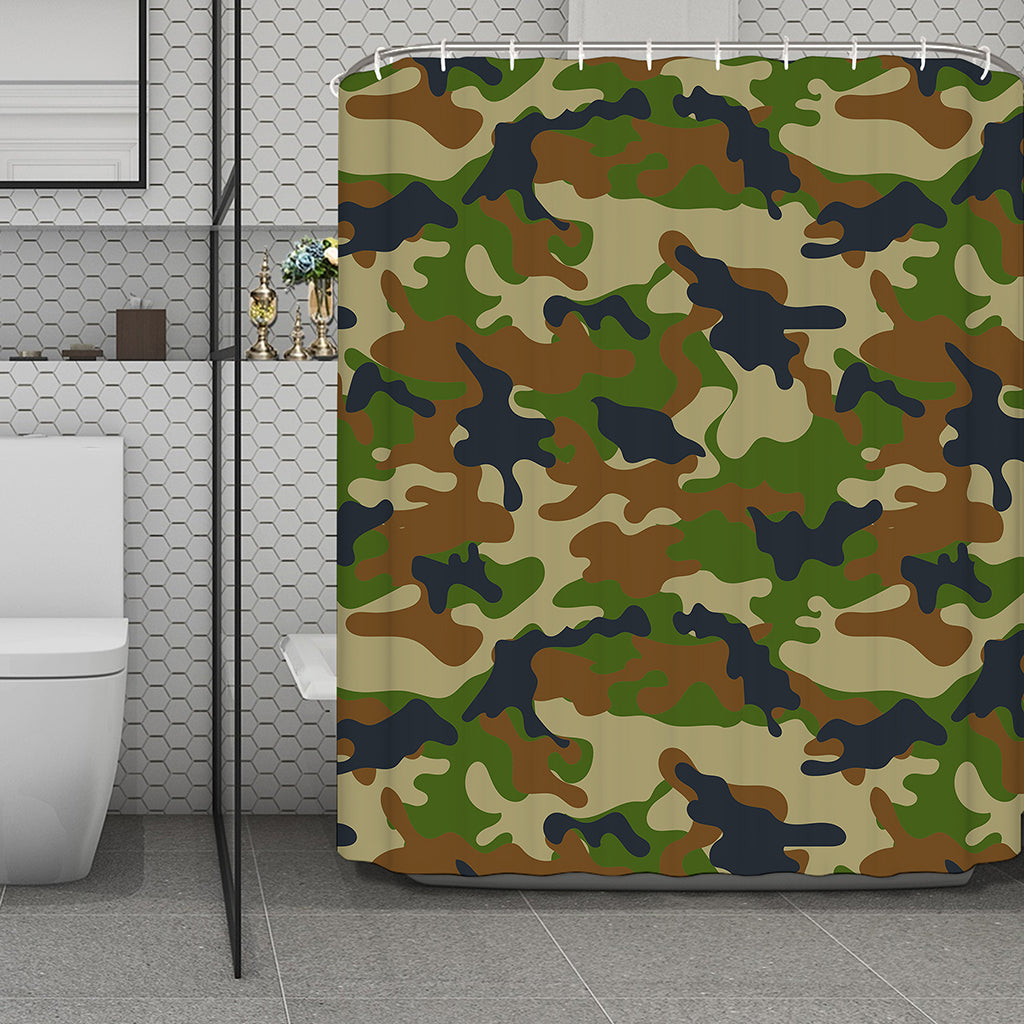 Military Green Camouflage Print Polyester Shower Curtain