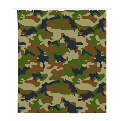 Military Green Camouflage Print Polyester Shower Curtain